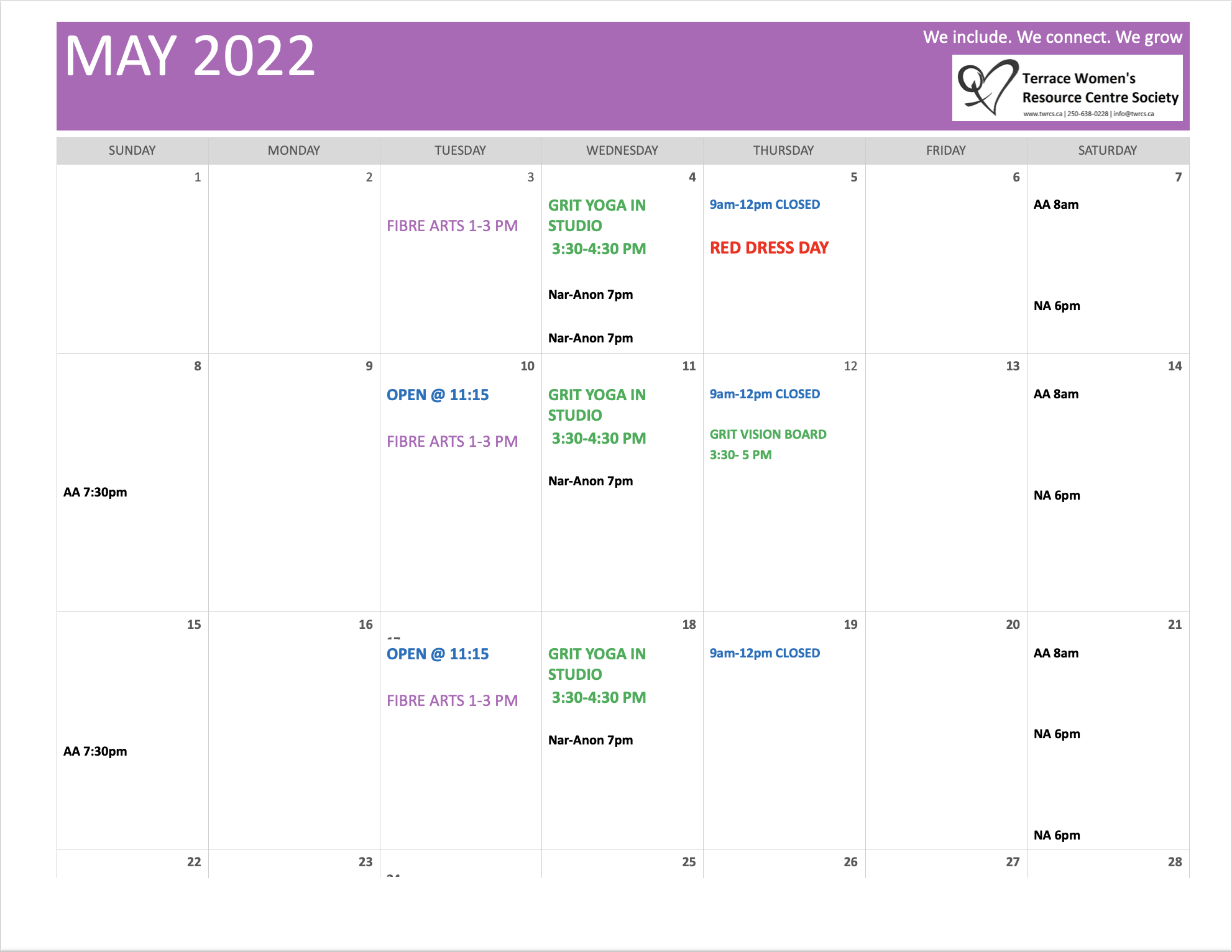 TWRCS_May 2022 Calendar