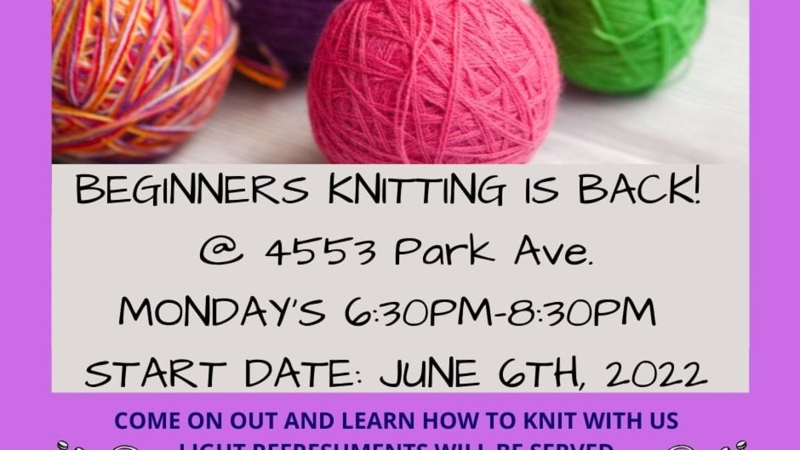 TWRCS - Beginner Knitting Mondays 630-830