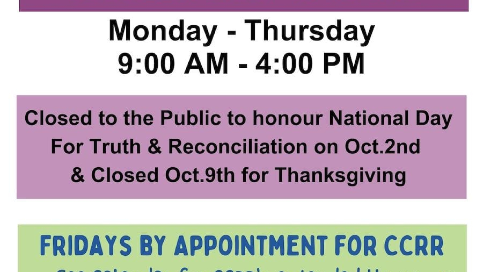 TWRCS - October 2023 Drop In Hours