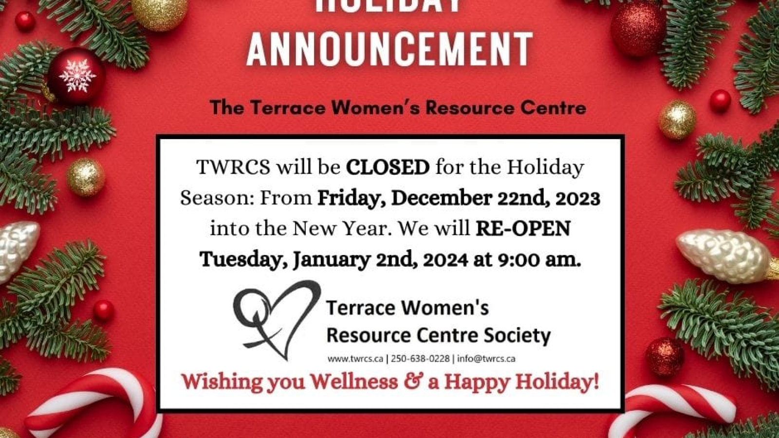 TWRCS Holiday Announcement 2023