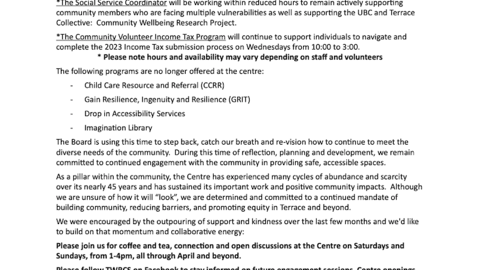 TWRCS April 2024 UPDATE